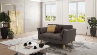 Produktbild von S-STYLE MÖBEL - Sofa 2-Sitzer mit Holzfüßen im skandinavischen Stil Elma aus Braun - Khaki Luxusmicrofaser, B/T/H: 152 cm/ 89 cm/ 90 cm
