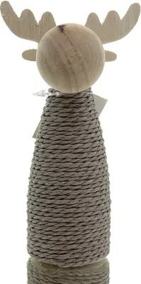 Produktbild von SCHEULEN Weihnachtsdeko Elch Natur mit brauner Kordel umwickelt 14,5 cm - Holz
