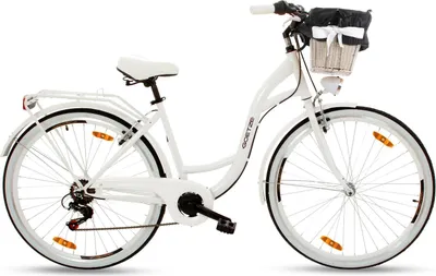 Produktbild von Goetze Mood 28 Zoll City Bike, 18 Zoll Tiefeinsteigerrahmen, 7-Gang Shimano Tourney, V-Bremse, LED-Beleuchtung, Komfortsattel, Rattankorb