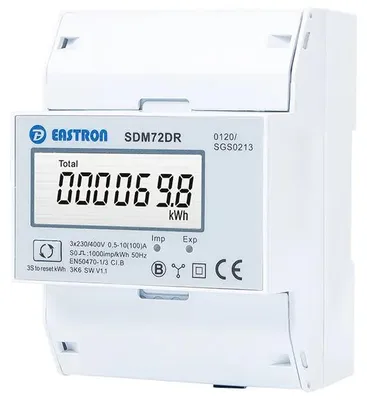 Produktbild von Eastron SDM72DR-MID, Multifunktions-Stromzähler, Stromstärke, Gesamtverbrauch, Impulsausgang, Drehstrom, 100 A