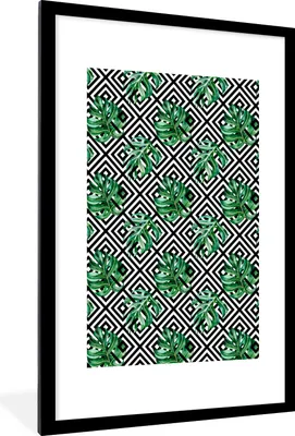 Produktbild von MuchoWow® MuchoWow® Gerahmtes Poster Jahrgang - Monstera - Muster 60x90 cm - Poster mit zchwarzem Bilderrahmen - Dekoration - Wandposter Wohnzimmer - Hochwertig