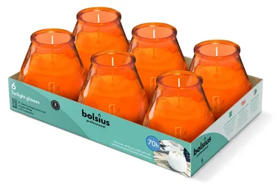 Outdoor-Kerzen im Glas, 6 Stück, Orange, winddicht
