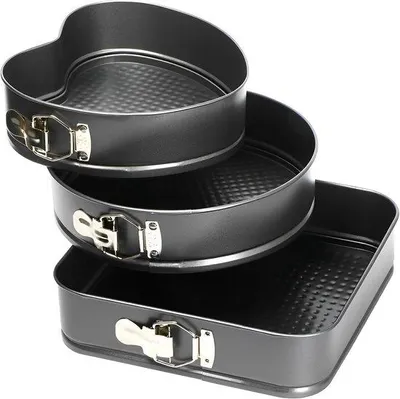 Produktbild von Famanu Backformset rechteckig, rund, herzförmig - 18/22/24 cm, schwarz metallic, abnehmboden