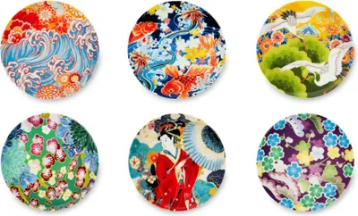 Image de Excelsa Set de 6 assiettes à hors-d'œuvre Kimono Porcelaine 15 cm Coloré