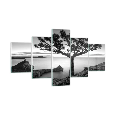 Produktbild von Bilder auf glas - 5 Teile - Baum Schwarzweiß Ansicht - 125x70cm - Glasbilder - Wandbilder - Bilder - zum Aufhängen bereit - Wanddekoration aus Glas - Glas Bilder - Wandbild auf Glas - GEA125x70-4297