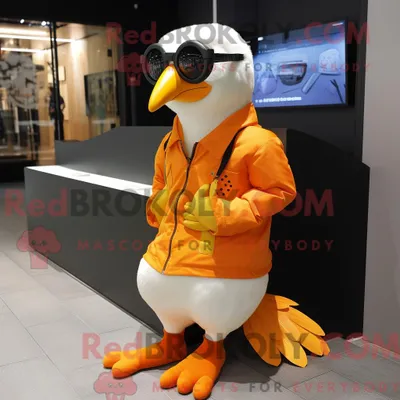 Produktbild von Maskottchenkostüm REDBROKOLY Orange Pigeon mit Overall und Brille