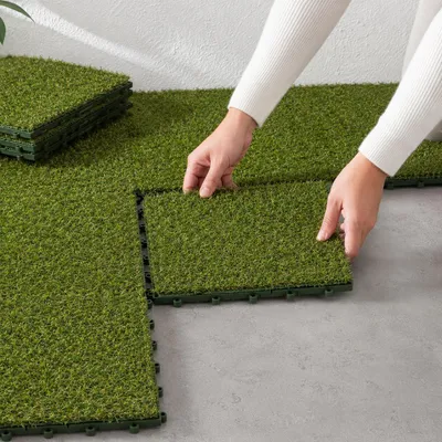 Produktbild von Rasenfliesen mit Klicksystem – Kunstrasen Fliesen für Balkon, Terrasse & Garten, Größe:4 Stck. (0,36 m²) 30x30 cm