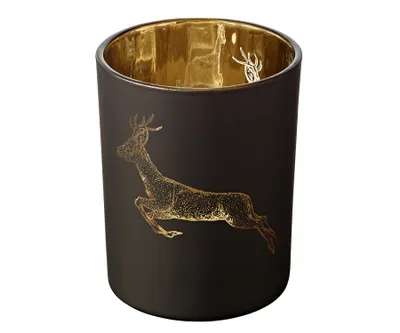 Produktbild von Windlicht Sammy (Höhe 13 cm, ø 10 cm), Hirsch-Motiv, außen matt-schwarz/innen gold