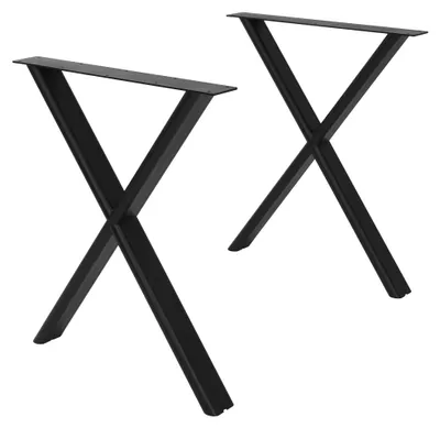 Produktbild von ML-Design Tischbeine Metall Schwarz 2er Set, Tischgestell Outdoor wetterfest, Tischfüße X-Form, Tischkufen aus Stahl, Tischuntergestell 60x72 cm Flach