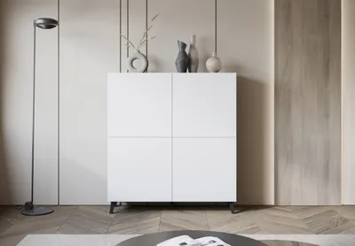 Immagine prodotto di MINIO go for it, Credenza alta LOKET 120 cm – Elegante credenza con ampio spazio contenitivo e piedini inclinati, colore bianco