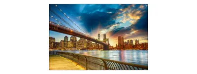 Produktbild von Muralo Fototapete Stadt NY 180 (B) x 120 (H) cm Vlies Tapete Wandtapete Fluss New York Brücke Wohnzimmer Schlafzimmer moderne Wandbild Architektur Wand Dekoration