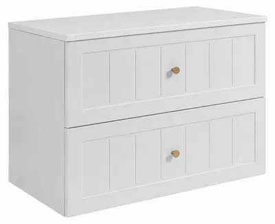 Immagine prodotto di Mobile bagno sospeso, 80 cm, con cassetti, struttura bianca e piano bianco, dimensioni 80 x 46 x 58,6 cm, Immagine generata dall'IA