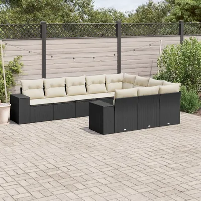 Produktbild von 10-tlg. Garten-Sofagarnitur mit Kissen Schwarz Poly Rattan 3255423