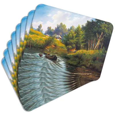 Produktbild von MG Design Set aus 8 Kork-Platzsets - By the River - 30 x 40 cm - hitzebeständig & abwischbar, mit Korkrückseite
