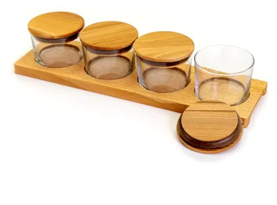Produktbild von Gewürzbehälter aus Holz mit Gläsern und Deckel