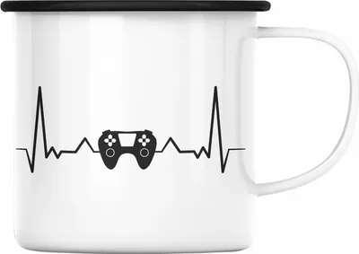 Produktbild von Trendation - Gamer Herzschlag Emaille Tasse Geschenkidee Gamer Jungs (Schwarz)