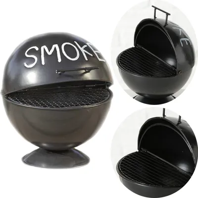 Produktbild von LS-LebenStil XL Sturmaschenbecher Metall Smoke Schwarz 15cm BBQ-Grill Windaschenbecher Aschenbecher Ascher Slogan Spruch AshtrayAscher