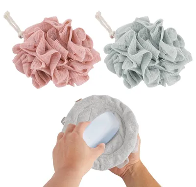 Produktbild von Omgoods – 2er-Pack Peeling-Luffa-Schwämme mit Seiftasche