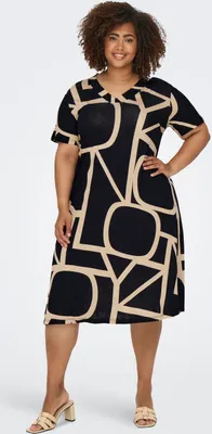 Productafbeelding van Plus size jurk met V-hals, korte mouwen en midi-lengte, zomerjurk | Maat 54