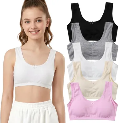 5er-Set Mädchen-Sport-BHs, Baumwolle, nahtlos, Gr. 8-10 Jahre