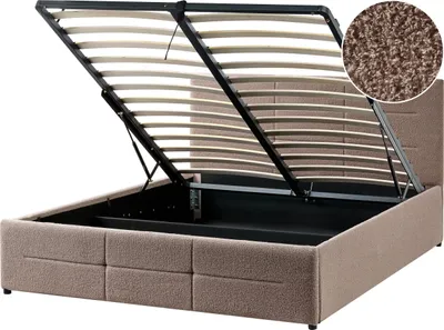 Produktbild von BELIANI Bett Taupe Bouclé Gesteppt mit Bettkasten Lattenrost 140x200 cm Hochklappbar Hohes Kopfteil Modern Stauraumbett Doppelbett Polsterbett