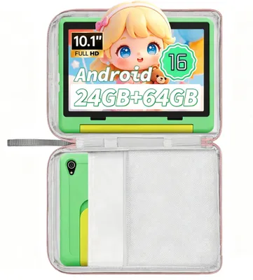 Produktbild von JENBIZZ Kinder Tablet Android 16 mit 10.1 Zoll, 24GB+64GB(erweiterbar auf 1TB), 6000mAh, Kindersicherung, WiFi 6, mit Tragetasche