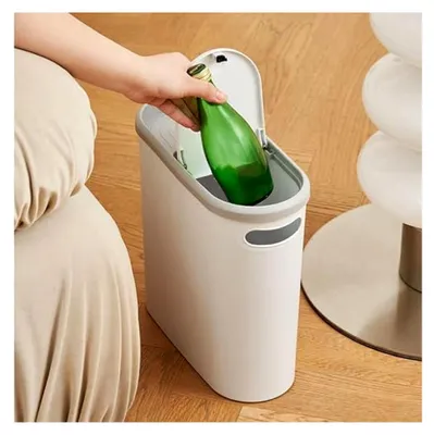 Produktbild von Mülleimer mit Druckdeckel - 10 L schmaler Behälter für Badezimmer und Wohnräume