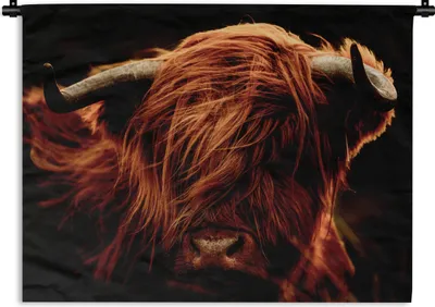 Produktbild von MuchoWow® Wandteppich Wandbehang Schottischer Highlander - Kuh - Hörner - Porträt - Tiere 120x90 cm Tapisserie Dekoration Wandtuch - Wohnen - Aufhänger für die Wand