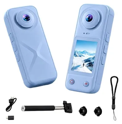Produktbild von ZELURXX 4K Action Cam mit Dual-Kamera, 200° Weitwinkel, Front- und Rückkamera, 32 GB Speicher, Magnet-Objektivschutz, Zubehör, Blau