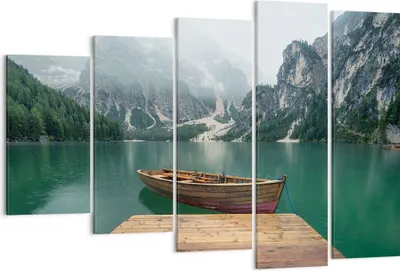 Produktbild von Bild auf Leinwand - Leinwandbild - Berge See Boot - 150x100cm - Wand Bild - Wanddeko - Wandbilder - Leinwanddruck - Bilder - Kunstdruck - Wanddekoration - Leinwand bilder - Wandkunst - EG150x100-3978