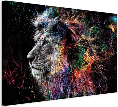 Produktbild von Vliesstoff Leinwandbild - Crazy Lion (1 Part) Wide 90x60 cm Tiere g-C-0269-b-a