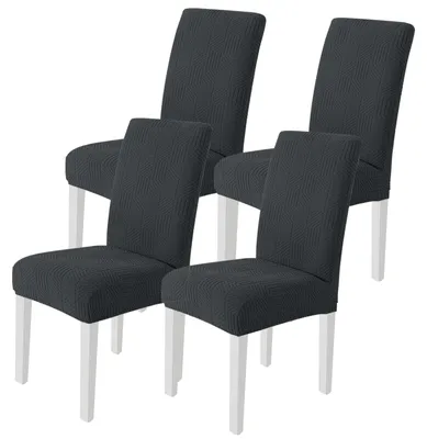 Produktbild von Set mit 4 elastischen Stuhlhussen, abnehmbar, waschbar und strapazierfähig. Universelle Stuhlhussen für Hotels, Bankette, Küchen, Restaurants, Hochzeiten und Partys, grau.