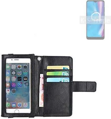 Produktbild von K-S-Trade Handy Hülle Schutz Hülle Kompatibel mit Alcatel 1S (2020) Case mit Displayschutz / Schutzfolie Flip Cover Wallet case Etui Hülle schwarz