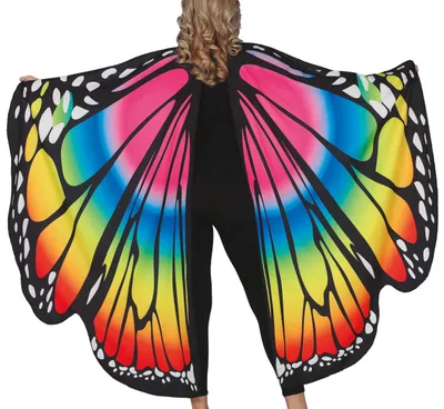 Produktbild von Regenbogen Schmetterling Flügel Karneval Kostüm Bunt Fantasie Flügel Mystisches Tier Zubehör Fasching Party Highlight Farbenpracht, Farbe: Mehrfarbig