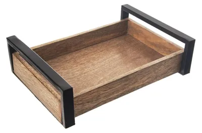 Productafbeelding van Rechthoekig serveerblad van mangohout met metalen handvat