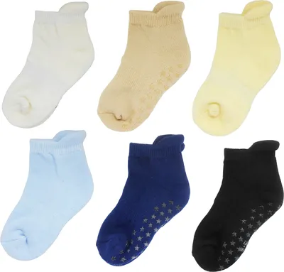 Produktbild von YALION 6 Paar Kinder Antirutschsocken Jungen Mädchen Baumwolle Babysocken Haussocken Thermosocken Krabbelsocken Weich,  Schweiß Absorbierend, Atmungsaktiv und Elastisch(14/15 EU, A8)