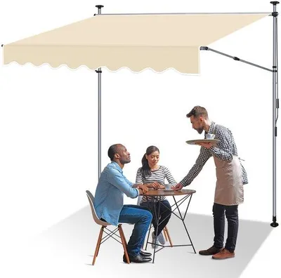 Zdjęcie produktu dla Markiza tarasowa 300 x 150 cm, kolor beżowy – regulowana markiza balkonowa z korbką ręczną - ochrona przed słońcem bez konieczności wiercenia, idealna na tarasy i balkony