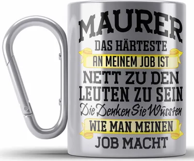 Produktbild von Trendation - Maurer Edelstahl Tasse Karabiner Geschenk Mit Spruch Geschenkidee Lustig Männer Karabiner Edelstahl Tasse Karabiner Edelstahl Job Machen (Silber)