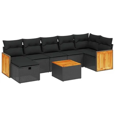 Produktbild von vidaXL 8-tlg. Garten-Sofagarnitur mit Kissen Schwarz Poly Rattan