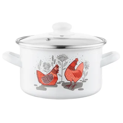Produktbild von TOPF INDUKTION Kochtopf mit Glasdeckel Suppentopf EMAILLE GAS weiß vintage 2,6 L