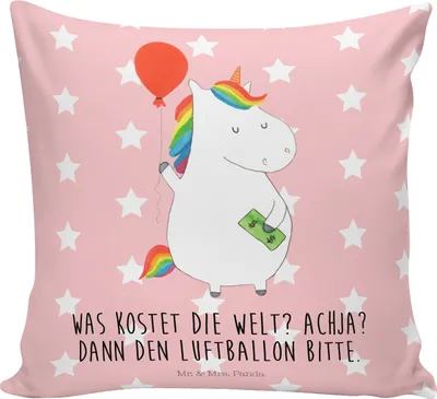 Produktbild von Mr. & Mrs. Panda Sofakissen Einhorn Luftballon - Rot Pastell - Geschenk, Einhörner, Polster, zier kissen, kuschelkissen 40x40, Unicorn, Geld