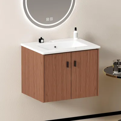 Immagine prodotto di Mobile da bagno da 60 cm in rosso-marrone. Mobile con ampio spazio contenitivo - 2 ante con chiusura ammortizzata