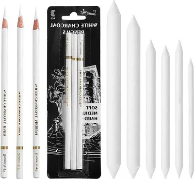 Obrázek produktu pro Sada pro výtvarné umění: 6 bílých tužek, smíšený papír, 3 netoxické tužky, výtvarné potřeby