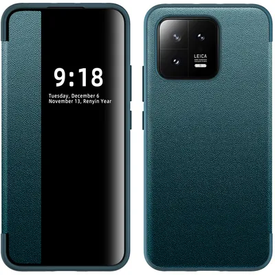 Obrázek produktu pro Pouzdro pro Xiaomi 13 tenkéPolyuretankožené klopové pouzdro s okénkem pro zobrazení zelené