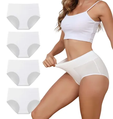 Produktbild von Damen Baumwollslips Damenunterwäsche Bequem 4er Set Weiß XL