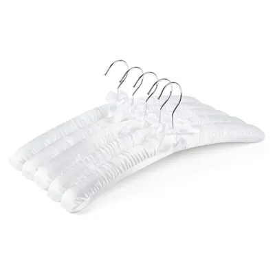 Produktbild von OKWISH 5 Stück Kleiderbügel mit Anti-Rost-Haken und gefüllt mit Satin, Gorgeous, Satin gepolsterte Kleiderbügel, Weiß