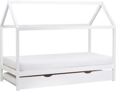 Produktbild von BELIANI Hausbett für Kinder Weiß Kiefernholz mit Ausziehbett Lattenrost 90x200 cm Bettgestell Hausform Kinderzimmer Kinderbett Jugendbett Ausziehbett