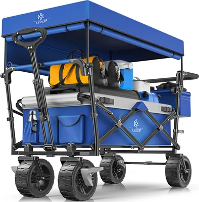 Produktbild von KESSER® Bollerwagen faltbar GT9000 Handwagen mit Dach | Transportwagen max. belastbar bis 150kg mit Hartgummi-Räder & Feststellbremsen (Vorne & Hinten) | Inkl. Abdeckung, Wetter & Sichtschutz