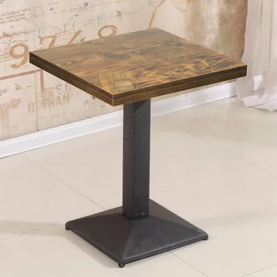 Image de Table de café/bistro - Table de bar - 60 x 60 cm - Carrée - Pied central en métal - Plateau en bois - Pour 2 personnes - Polie