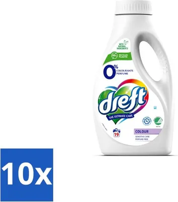 Produktbild von Dreft Flüssigwaschmittel – 0 % Buntwäsche – Hypoallergen – 19 Waschgänge - Vorteilspack - 10 Stücke